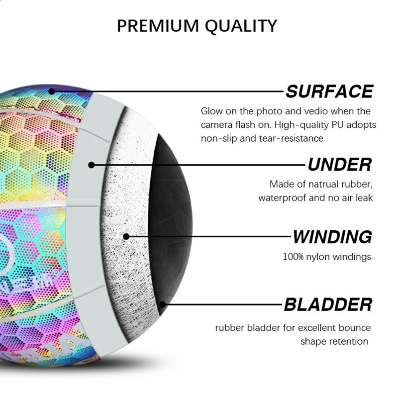 Holographic Reflective Basketball Ball Size 7 PU Bascket Woman Man Sports Luminous Indoor Outdoor Professional Training Balls 241226