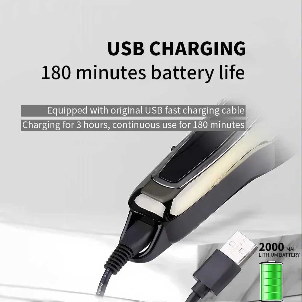 Kemei KM-PG1990A USB Rechargeable Electric Hair Clipper Professional Cordless Men Hair Trimmer Mens Hair Cutting Machine Barber W241227