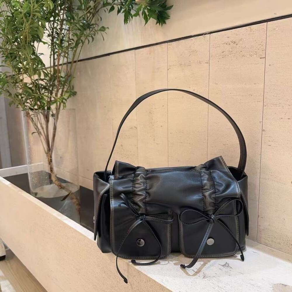 Abandoned Earth Style Dark Punk Motorcycle Versatile Pleated Bow Tote Pillow Bento Drawstring Hand-held Armpit Bag