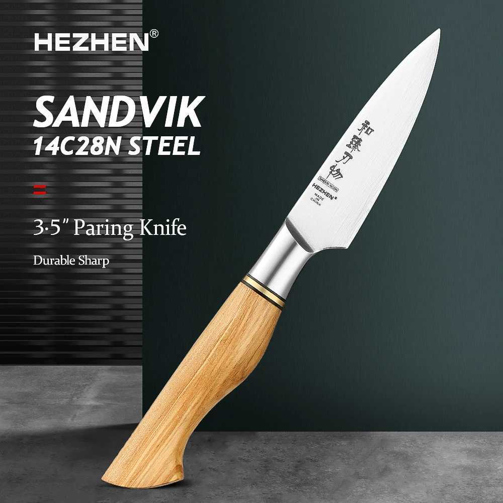 Henan Master Series 3.5-inch 14C28N steel flat blade kitchen knife with olive wood handle for peeling fruits and potatoes Y241227