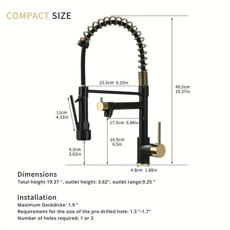 Cmercial Pl Down Kitchen Sink Faucet with Sprayer Matte Black and Golden Z241221