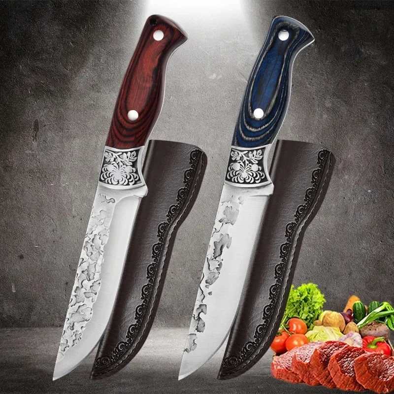 Stainless steel manual meat cutter forged but kitchen knife fruit stand fishing portable barbecue knife cover Y241227