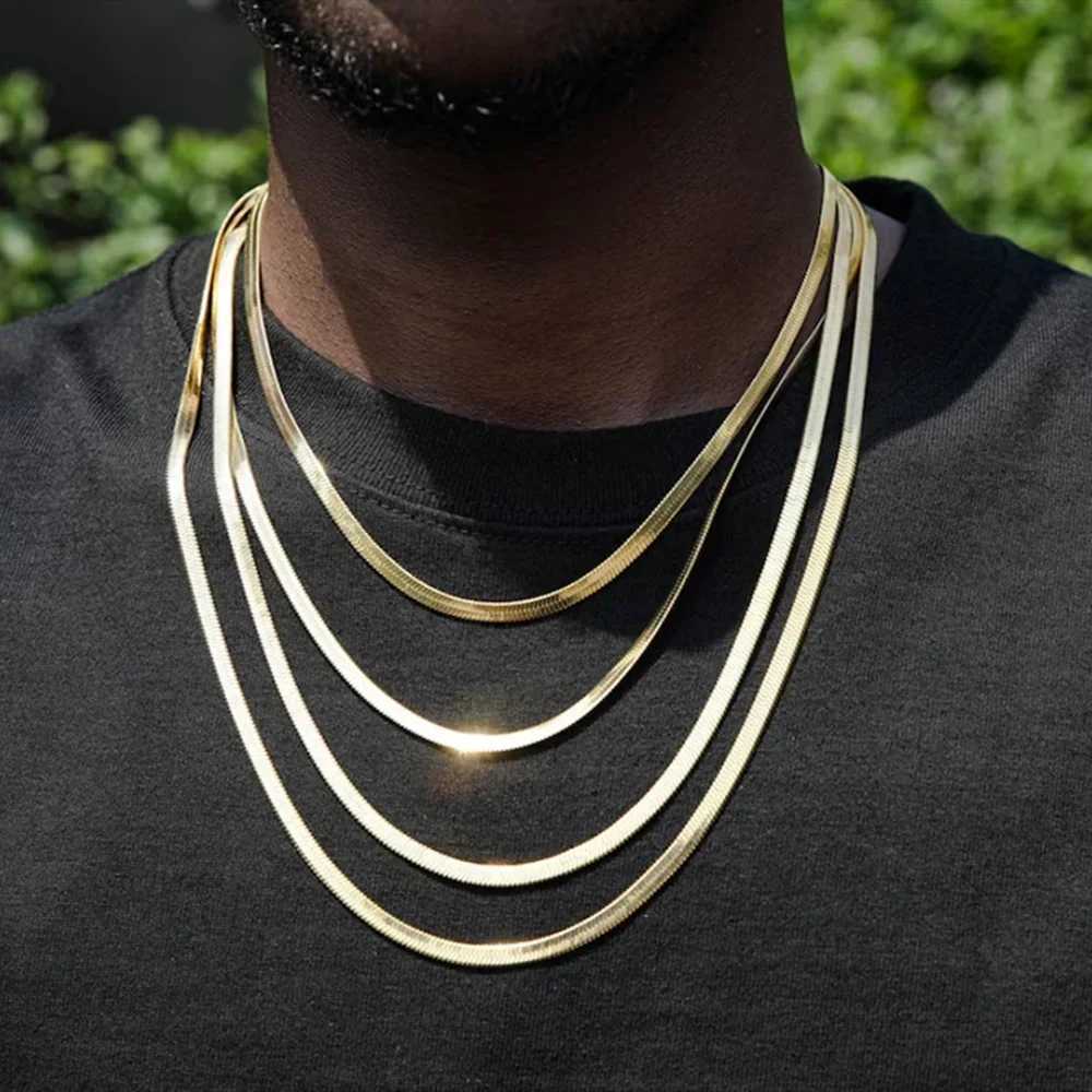 Stainl Steel Snake Chain Necklace for Women Men Gold Color Herringbone Choker Neck Chains 2024 Trend Jewelry GiftXJ241227