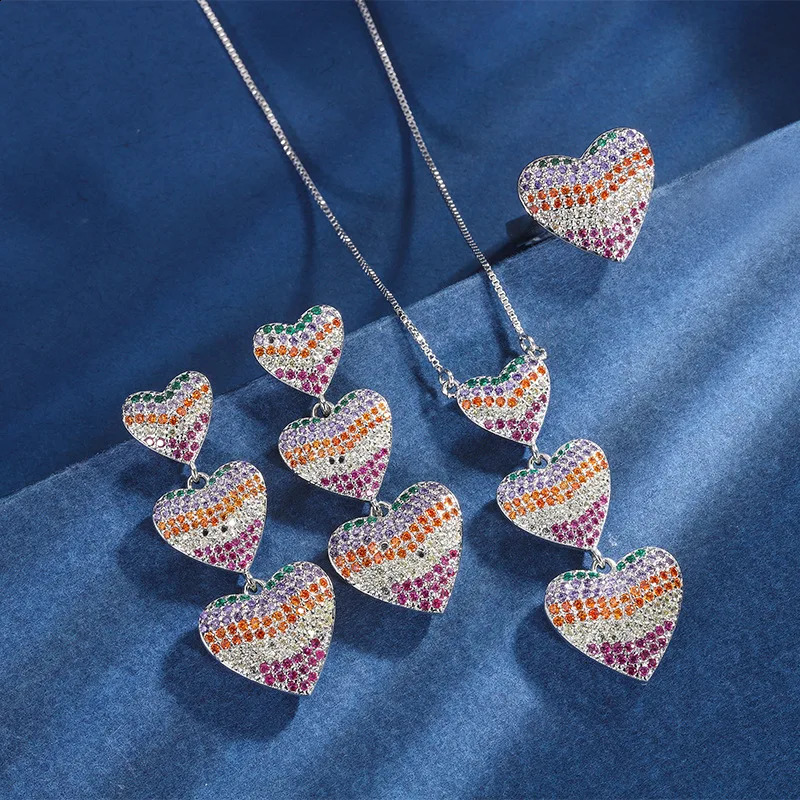 Autumn and Winter High-end Jewelry Inlaid Color Diamond Gemstone Micro-inlaid Heart-shaped Set Jewelry 241226