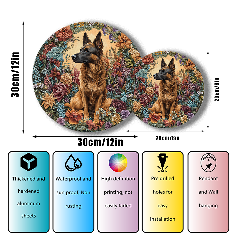 Customizable German Shepherd Pet Ornaments | Circular Aluminum Decorative Paintings | Unique Souvenir Tombstones