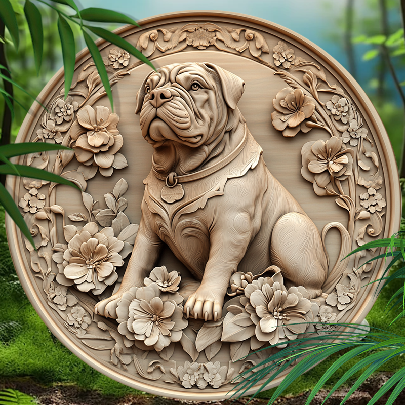 Customizable English Bulldog Aluminum Pet Ornament - Circular Decorative Painting, Perfect Pet Souvenir Tombstone for Christmas