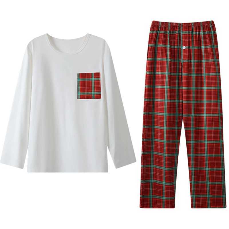 Two piece sets mens pajamas autumn and winter long sleeved pants checkered sleepwear setXJ241227
