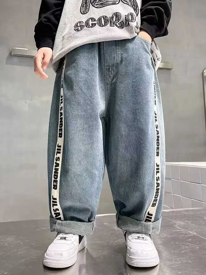 Childrens Big Boys Jeans Boys Pants Childrens Clothing 5-12 Year Old Boys Childrens Bags Summer Clothing Teenagers New Jeans W241227