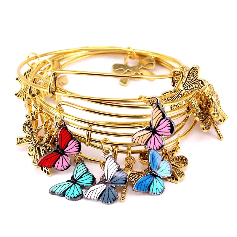 5pcs Gold Color Bangle Bracelet Set Adjustable Wire Cuff Bracelets for Women Fashion Jewelry Charm Bangles Gift C042 241227