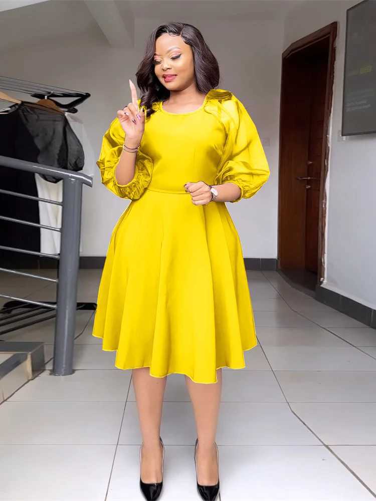 Wedding Party Womens Puff Sleve Midi Robe Dubai African Evening Dress 2024 Fashion Dress Elegant Womens Dress Boubou X241226