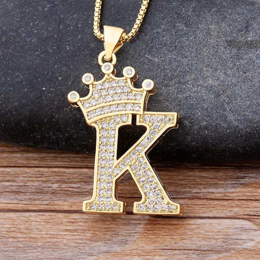New Design 26 Letters A-Z Zircon Crown Initial Alphabet Pendant Necklace Handsome Punk Hip-Hop Style Choker Chain Jewelry GiftXJ241227