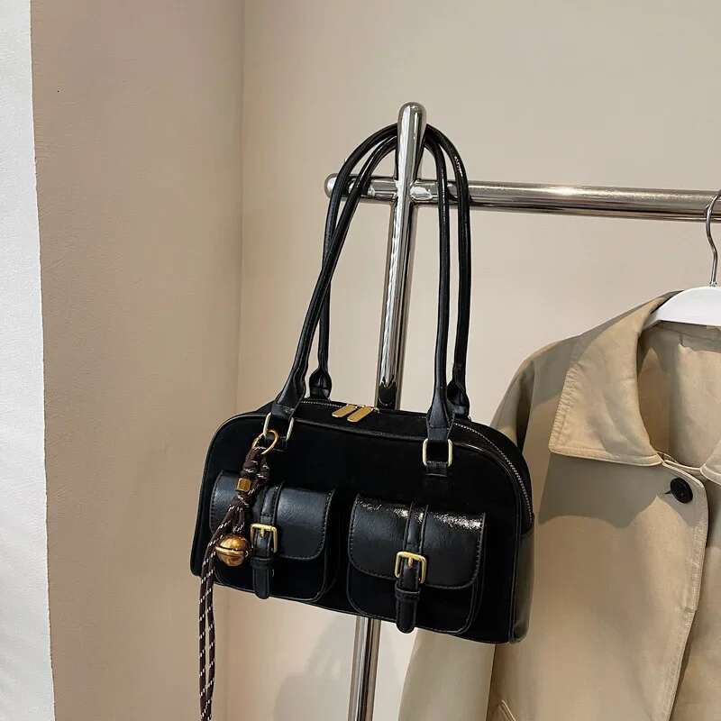 Women's Bags Double Pockets Small PU Leather Underarm Bags For Women Winter Y2k Fashion Shoulder Handbags Females Tote Bag Momei