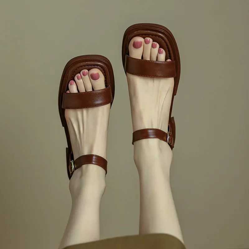 High Quality Summer Women Sandals Low Heels Basic Genuine Leather Office Ladies Casual Outdoor Shoes Woman Concise T241227