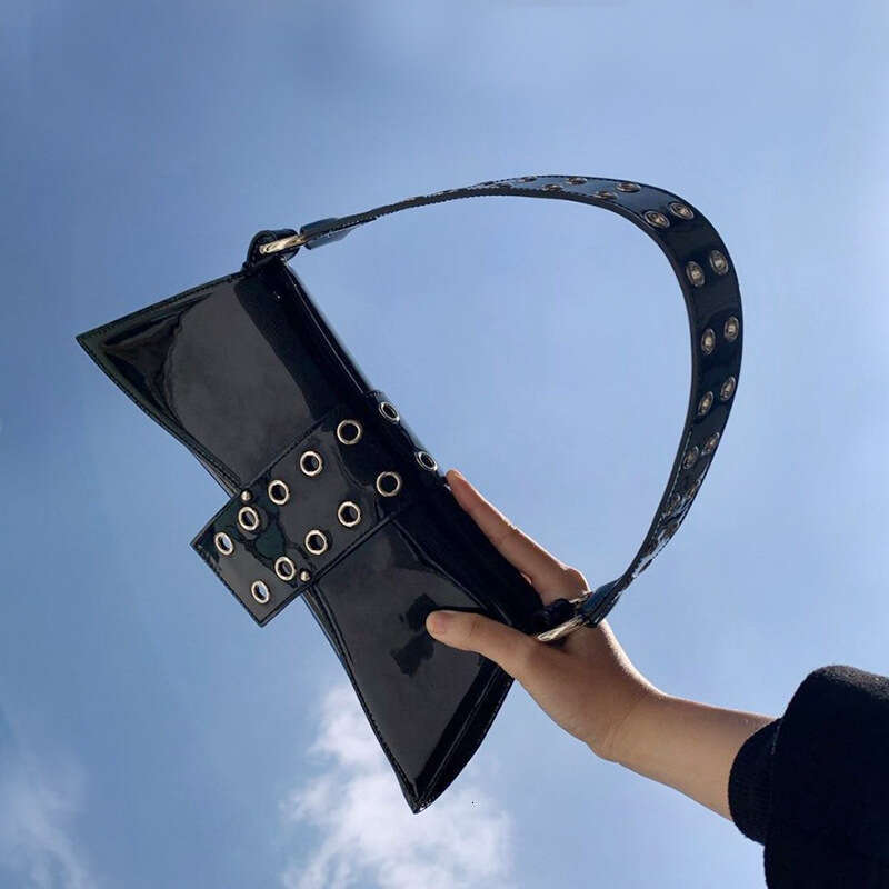 2025 New Bag Niche Dark Heavy Industry Porous Contrasting Color Patent Leather Armpit Single shoulder Crossbody Bag