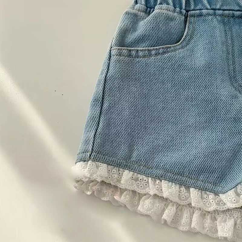 2024 Summer New Girls Shorts New 3-12 Year Old Childrens Pants Cute and Sweet Lace Girls Denim Shorts W241227