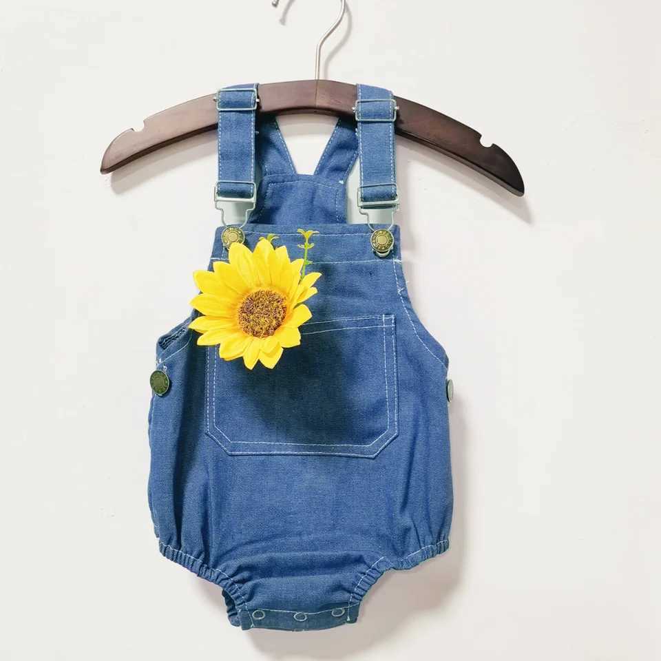 Korean Sle solid blue denim chest combination Jean Bib baby bib girl denim jacket pendant jumpsuit baby set W241227
