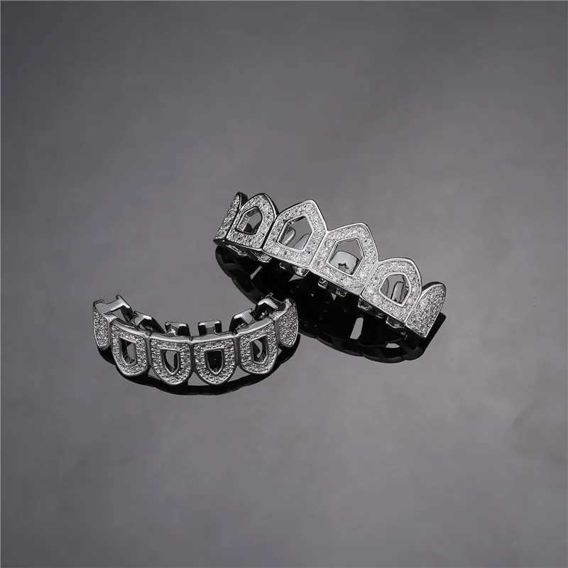 Feel Style and Out Teeth Grillz Set For Unisex Cubic Zirconia Stone Top Bottom Box Packing Hip Hop Jewelry For Men Women Gift W241227