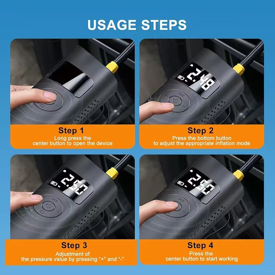 Portable Air Compressor -180PSI Portable Air Pump, Precise Pressure LCD Display, 3x Rapid Inflation Suitable for Car, Bicycle, and Motorcycle Tires, B