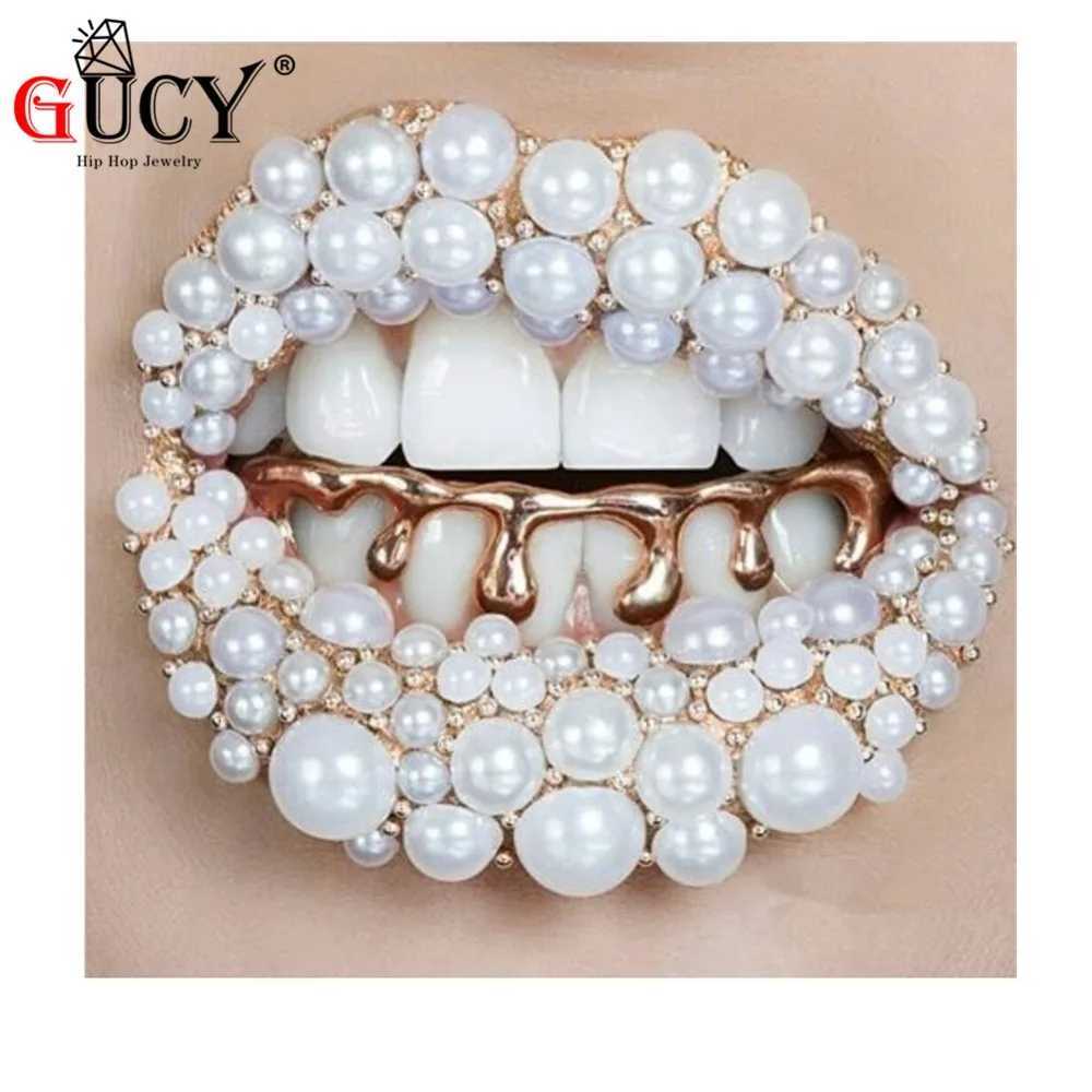 GUCY New Fit Gold Color Plated Hip Hop Teeth Grills Water Drip Grillz Cs Lower Bottom Tooth Grill Halloween Gift W241227