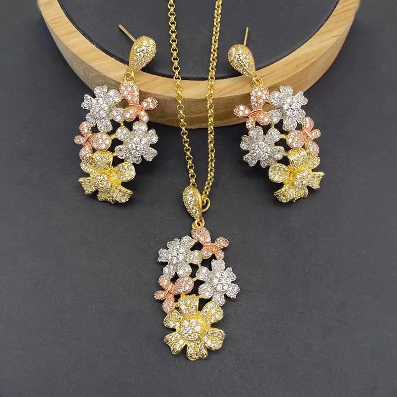 Vanifin Necklace with Earrings Exquisite Flower Butterfly Micro Inlay Zirconia For Woman Banquet Jewelry Gift 241226