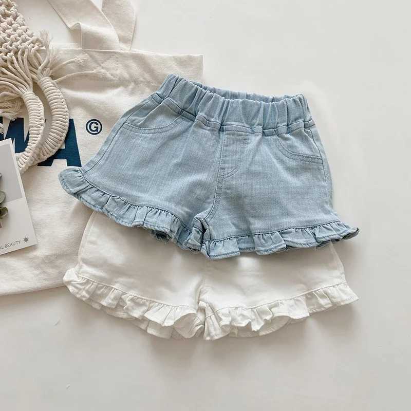 Summer Kids Shorts Solid Brief Denim Girls Ruffle Shorts Children Clothes Teenage Girl Jeans W241227