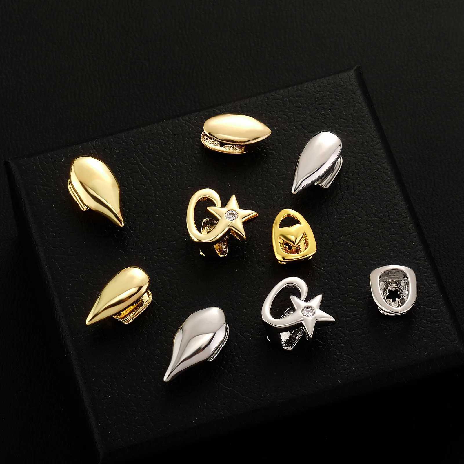 2PCS Classic Small Teeth Grillz Hip Hop 14K Gold Plated Glossy Teeth Cs For Women Men Jewelry Party Gift W241227