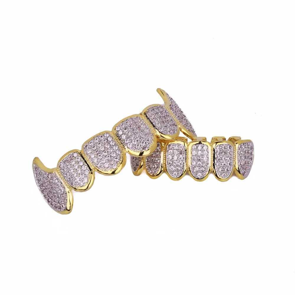 Shining Hip Hop Grillz d Out CZ Fang Mouth teeth grills Cs Top Bottom tooth Set Men Women Vampire Grills Fashion Jewelry W241227