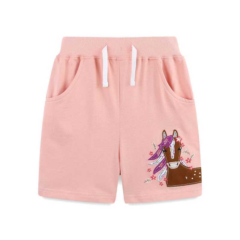 Jumping Meters Horse Embroidery Childrens Shorts For Girls Animals Applique Kids Trousers Pants Baby Clothes W241227
