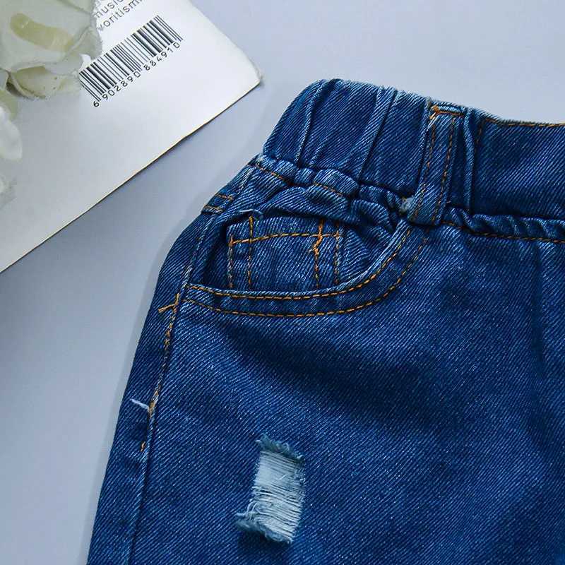 Childrens Jeans Baby Girls Fashion Pants with Holes Cute Childrens Soft Denim Casual Pants W241227