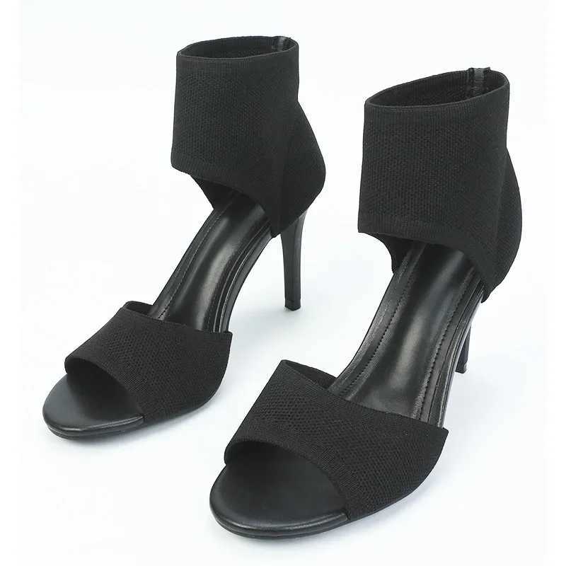 High Quality Women New Designer Knitted High Heels Sandals Summer Slip-on Thin Heeled Sandal Woman Sexy Cover Heels Black Party Shoes T241227