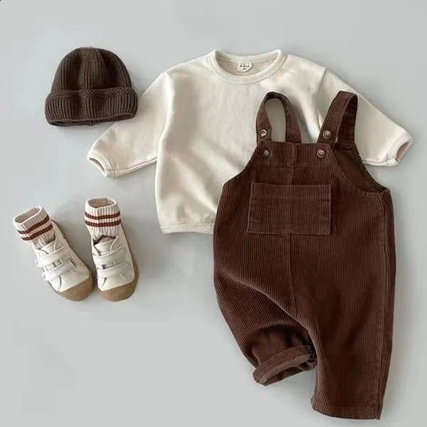 Korean Ins childrens clothing autumn and winter for boys and girls corduroy Korean casual overalls pantalones de 241226