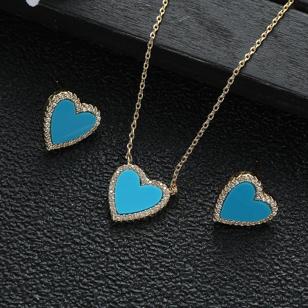 Romantic Heart pendant Necklace Earring necklace Jewelry for Women Fritillary gemstone Set Wedding Gift TRENDY Lovely 241226