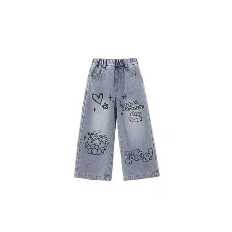 Girls wide leg jeans in spring and autumn cute retro straight tube girl in spring children wearing spring pants W241227