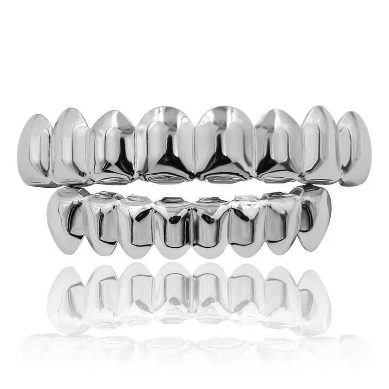Gold Plated and Silver Plated HIP HOP Teeth Grillz Top and Bottom Grill Set with Sile Realistic Shining Vampire Teeth Set W241227
