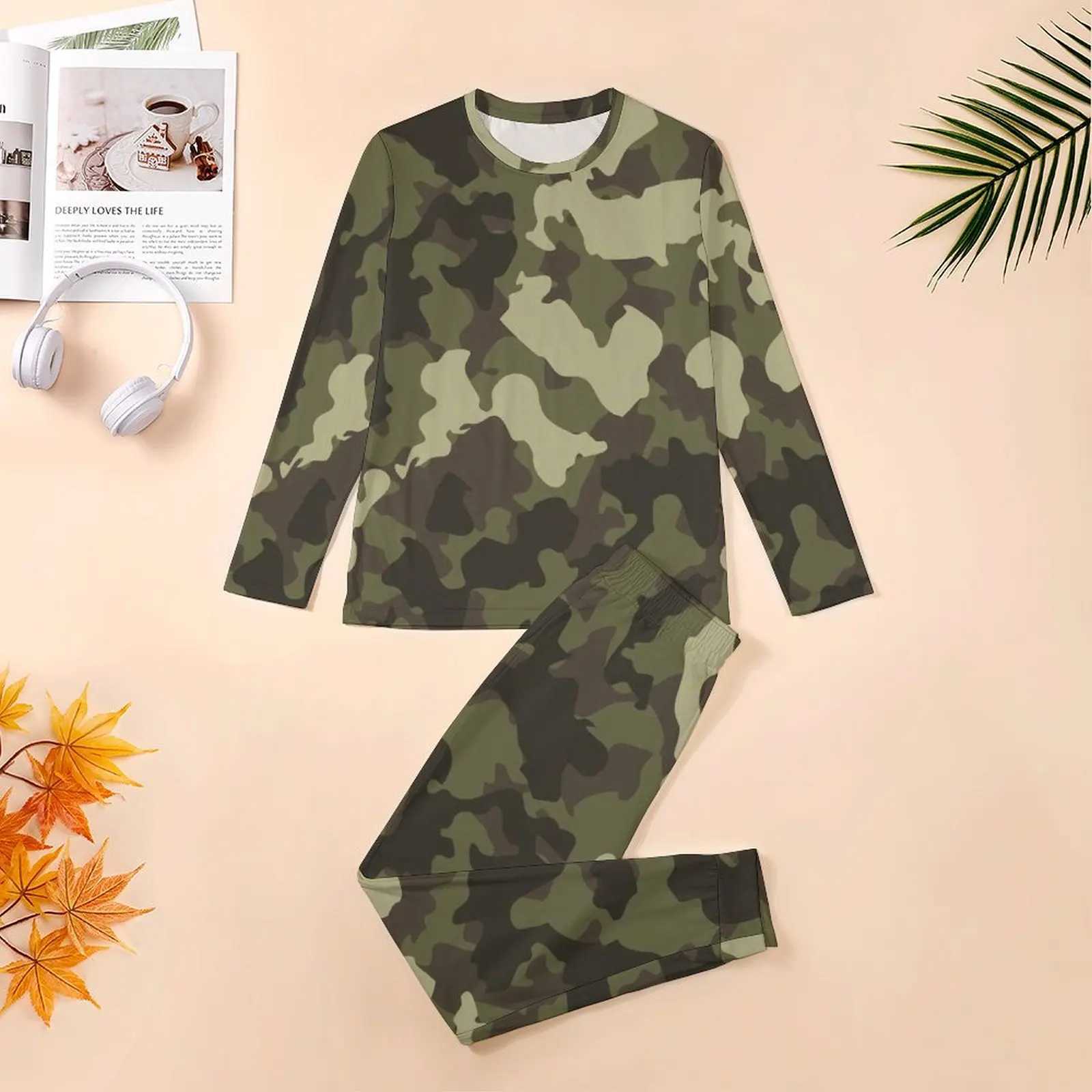 Army Camo Pajamas Spring Cool Camouflage Aesthetic Nightwear Men Two Piece Design Long Sleeves Cool Oversize Pajama SetsXJ241227