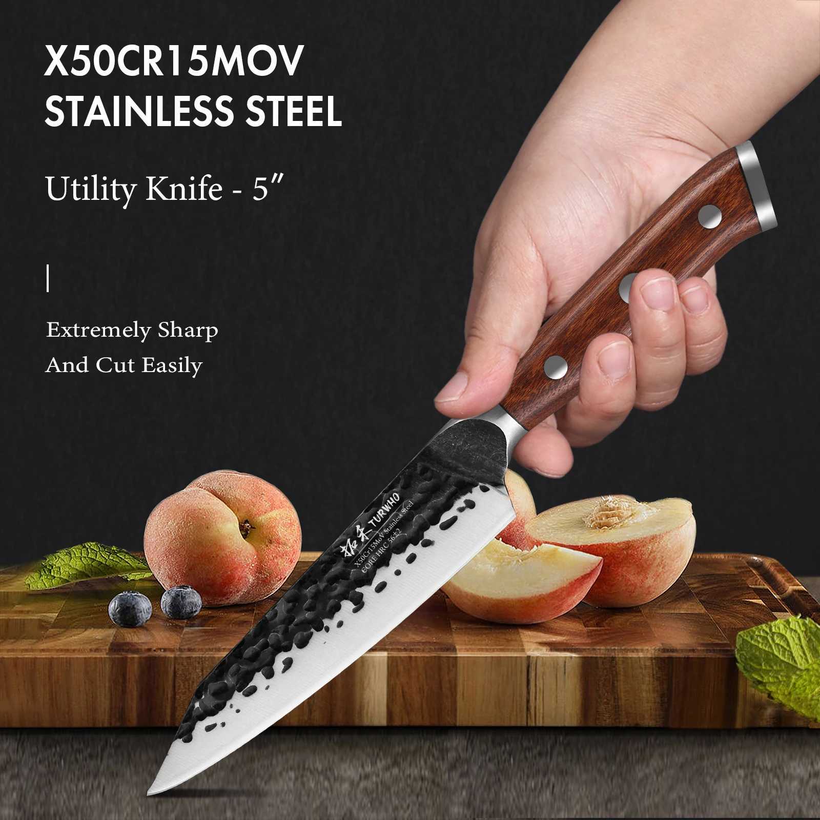 TURWHO 5 Japanese Hand Forged Kitchen Utility Knife X50Cr15MoV Stainless Steel Cutting Vegetable Meat Fruit Paring Chef Knife Y241227