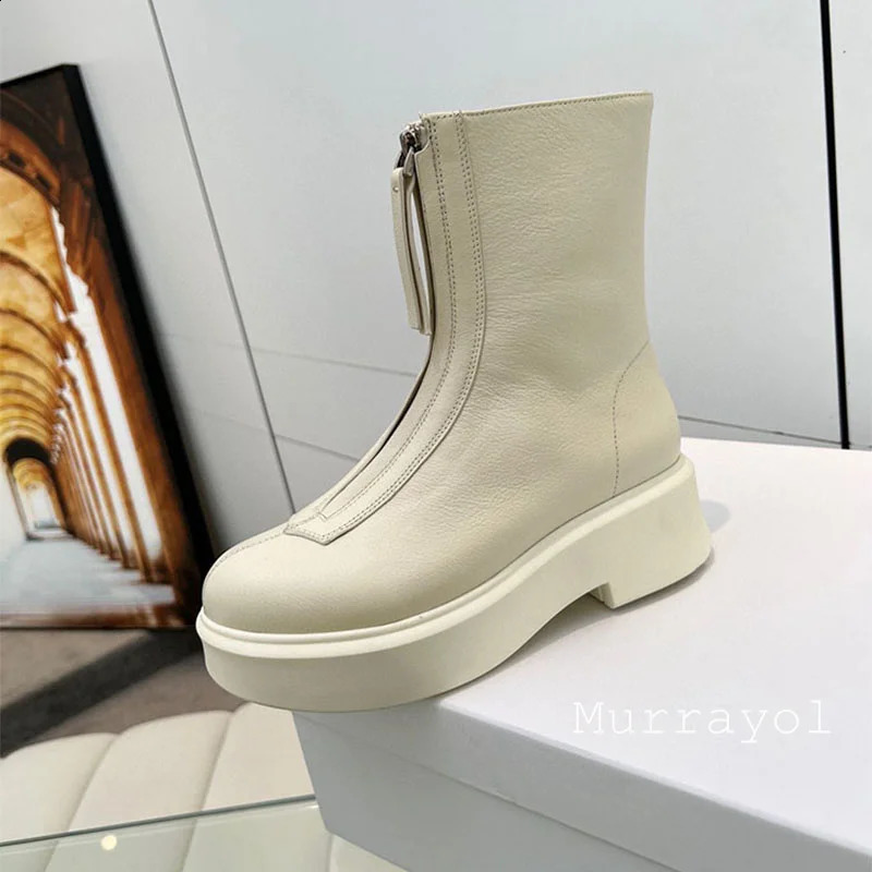 Cow Suede Thick Sole Solid Color Short Boots Women Front Zipper Ankle Botas Autumn Winter Versatile Riding Boots 241226