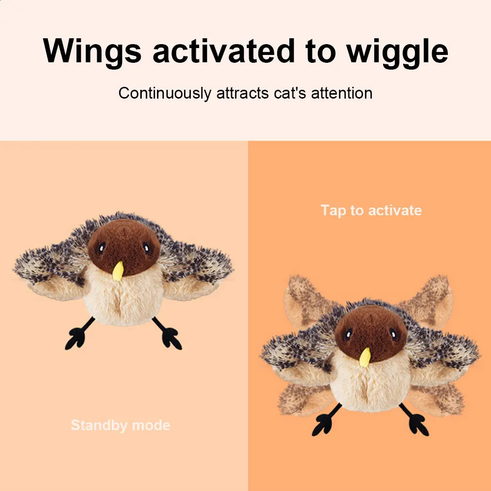 Interactive Cat Toys Flying Bird Cat Toy Flapping Wings Sparrow Catnip Toy Electric Squeaky Simulation Bird Plush Toy for Cats 241224