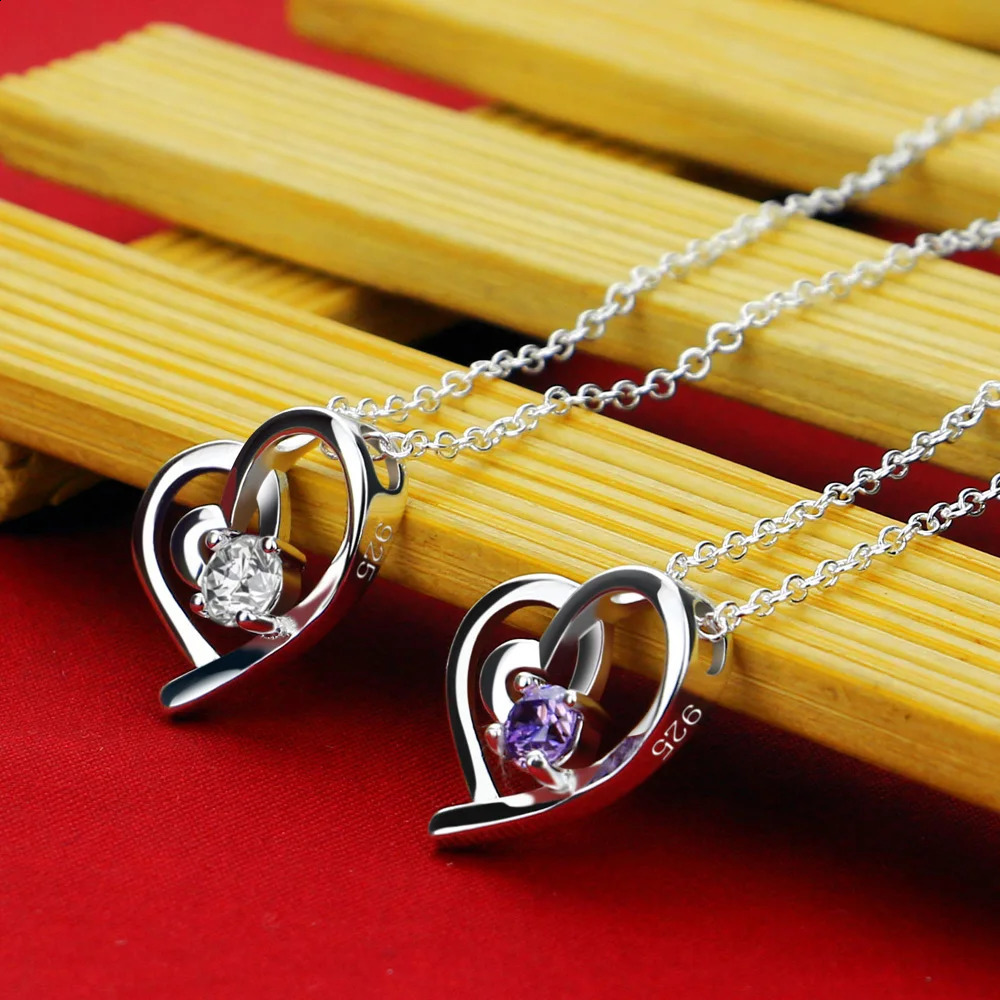 Original 925 Sterling Silver Heart-Shaped Necklace Set For Women Trendy Cubic Zircon Pendant Earring Jewelry Gifts 241226
