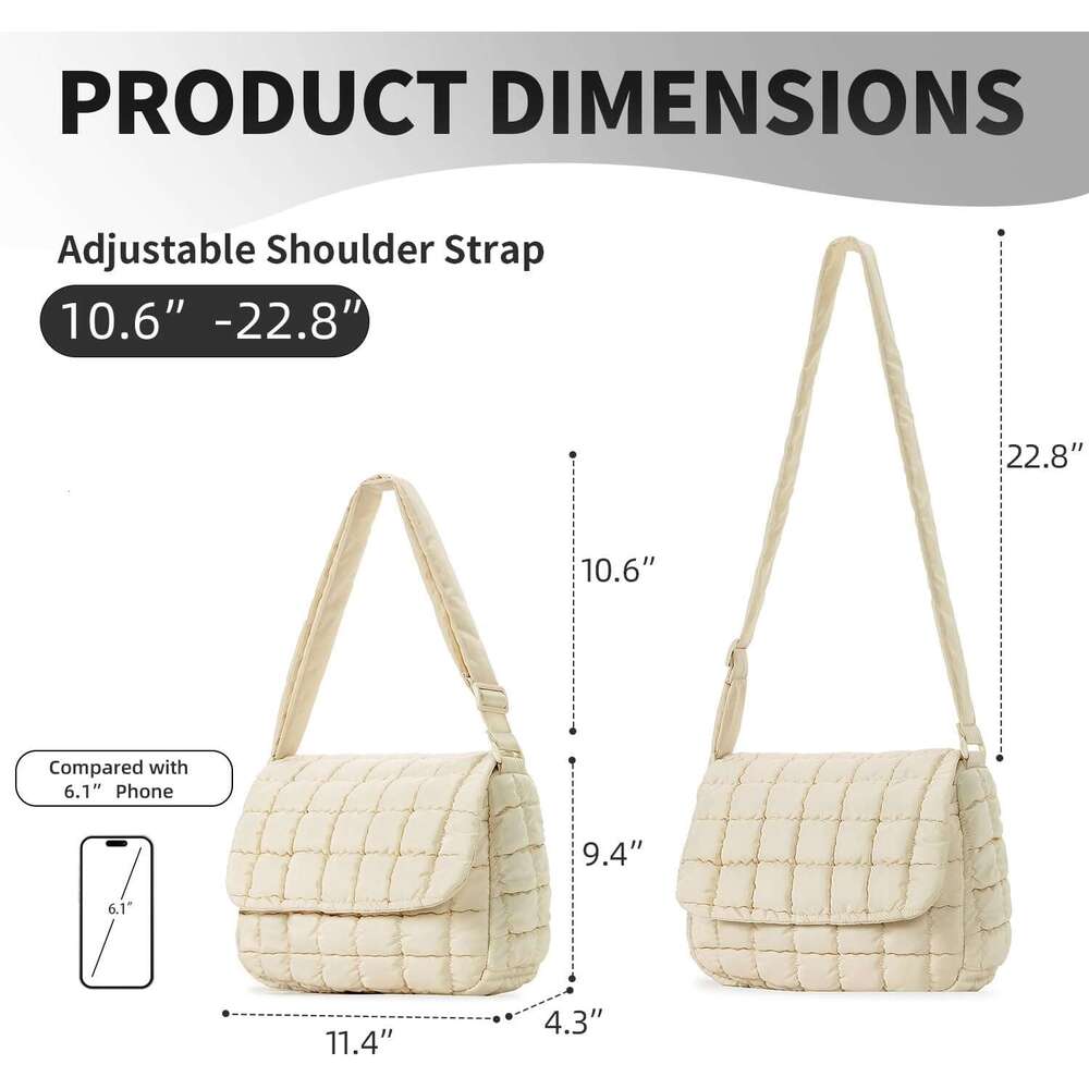 Quilted Puffer Crossbody Bag for Women, Soft Lightweight Nylon Puffy Padding Bubble Shoulder Purse Handbag