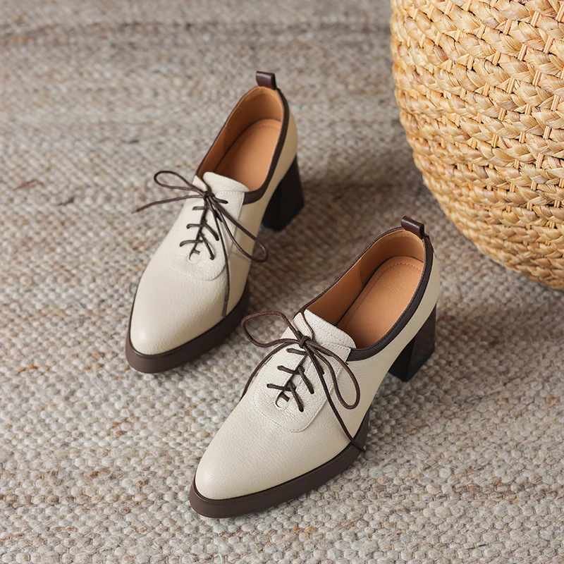 AIYUQI Thick Heel Female Shoes Spring and Autumn Women's High Heels Pointed Lace-up Fashion Shoes for Women