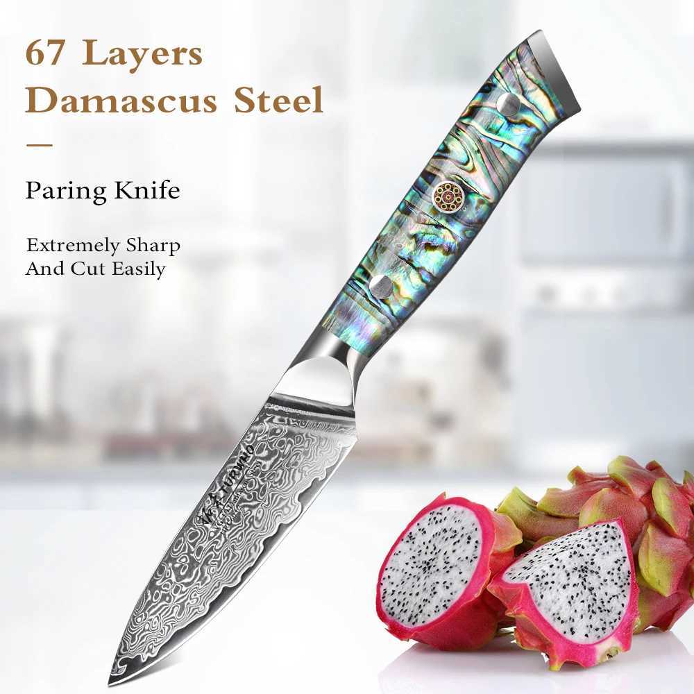 TURWHO 3.5-inch kitchen knife made of large horse leather steel Abalone shell handle Japanese carving and peeling knife kitchen tool Y241227
