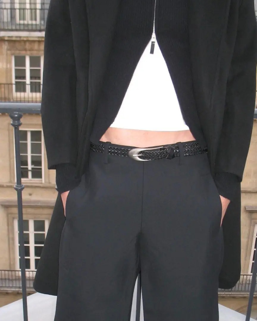 Women Cowskin Weave Irregular Metal Buckle Belt Twisted Hardware 241226