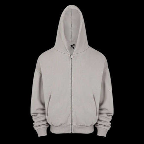 Solid color street versatile pocket zipper cardigan loose trendy brand hooded sweatshirt