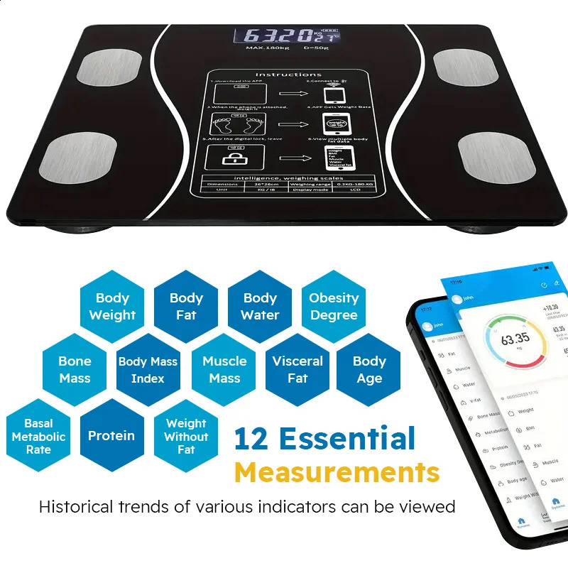 Smart Body Fat Scale Wireless LED Digital Bathroom Weight Scale Body Composition Analyzer Testing Scale 241226