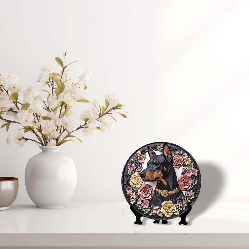 Custom Doberman Pinscher Pet Ornaments - Unique Circular Aluminum Decorative Paintings, Personalized Pet Souvenir Tombstones