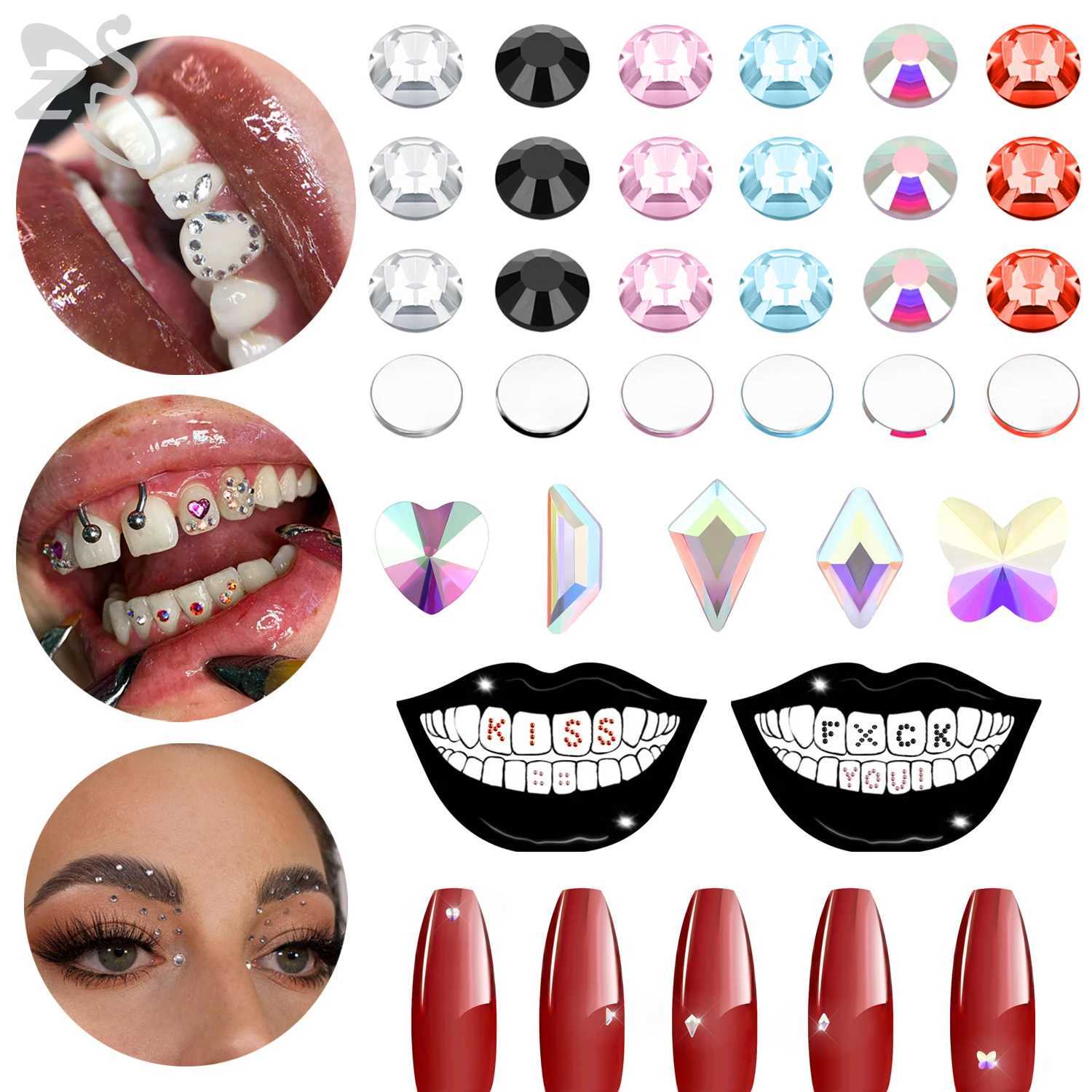 ZS 50-pcs/lot Rhinestone Tooth Gem Bling Dental Teeth Jewelry CZ Crystal Heart Butterfly Gems Stones Colorful Decoration W241227