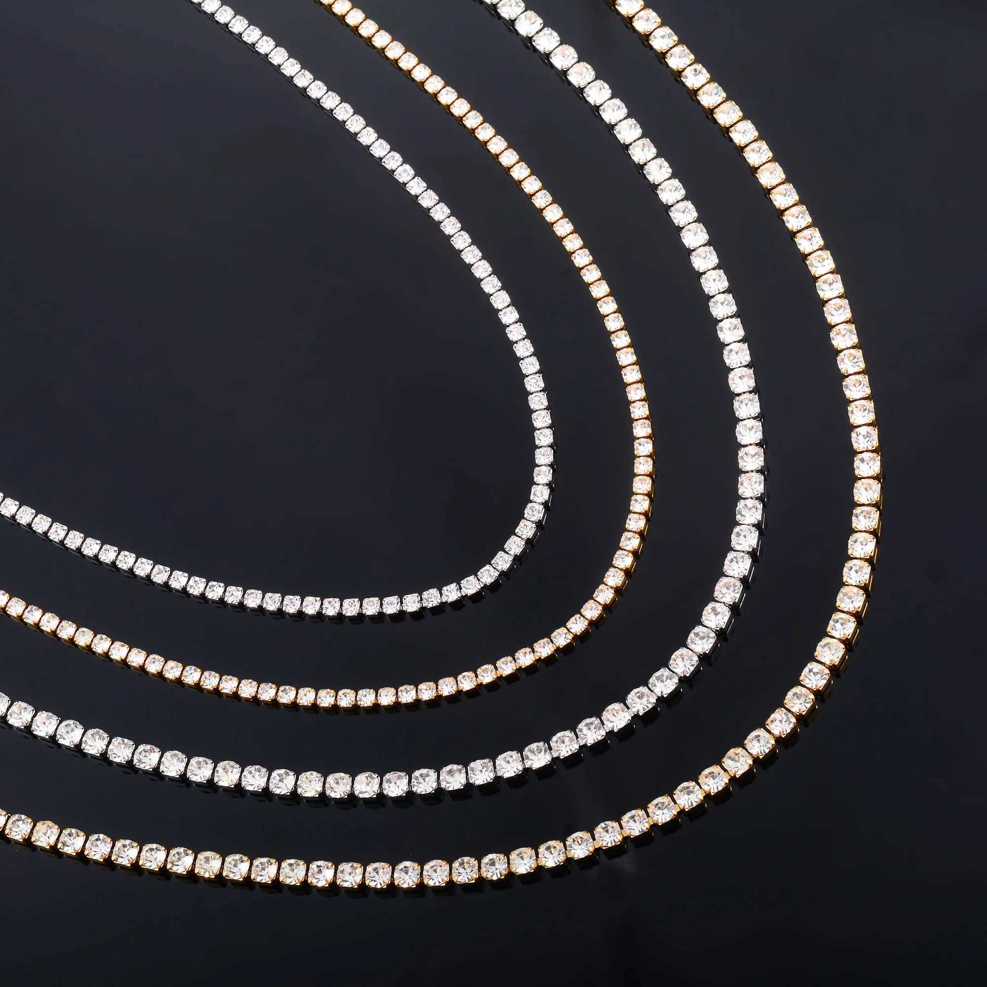 Sparkly Cubic Zirconia Tennis Necklace for Women Rhinestone Choker Minimalist Crystal Chain Stainl Steel Jewelry AccoriesXJ241227