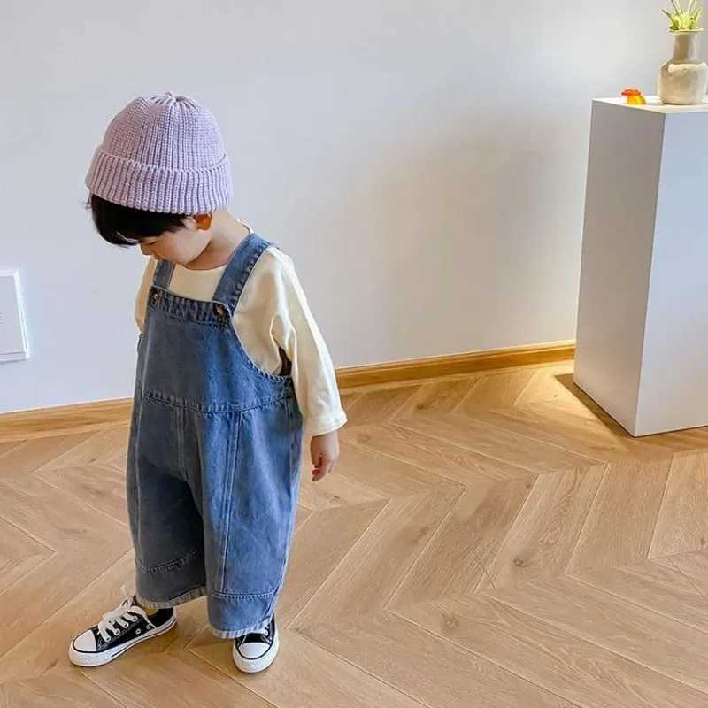 Autumn New Childrens Loose Top Boys and Girls Casual Full Match Cowboy Trouser Spring Autumn Solid Coat 1-7Y Childrens Belly Pants W241227