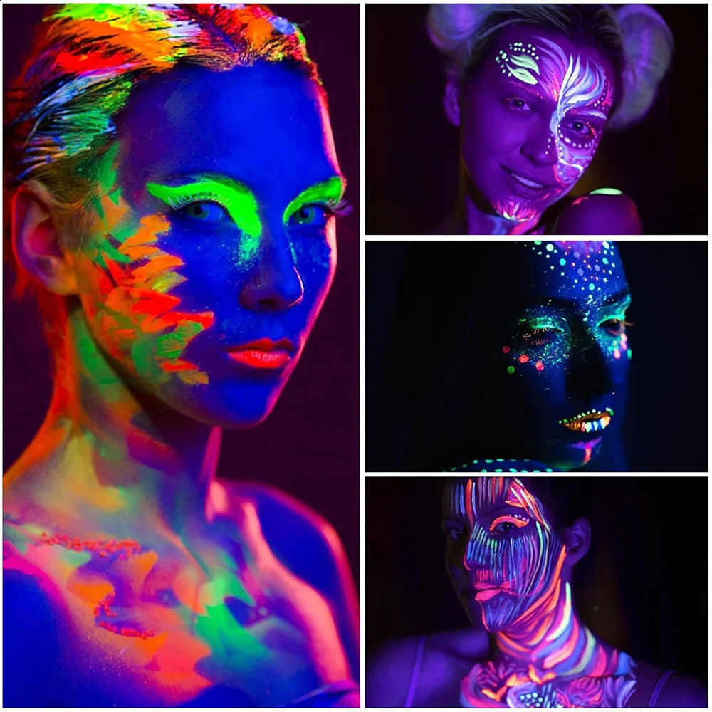 UV Neon Face Body Paint Glow in the Dark Makeup Set Fluorescent Painting for Adults Kids Festivals Party Halloween Christmas 241224